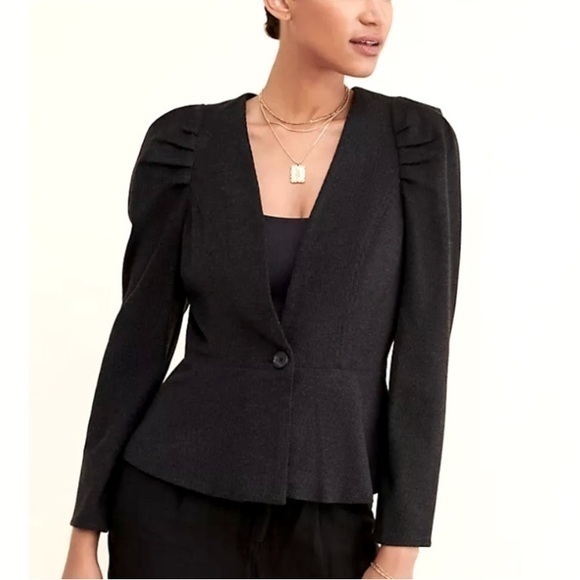 Greylin Dark Gray Ribbed Puff Shoulder Peplum Blazer Jacket Medium M - Picture 1 of 12
